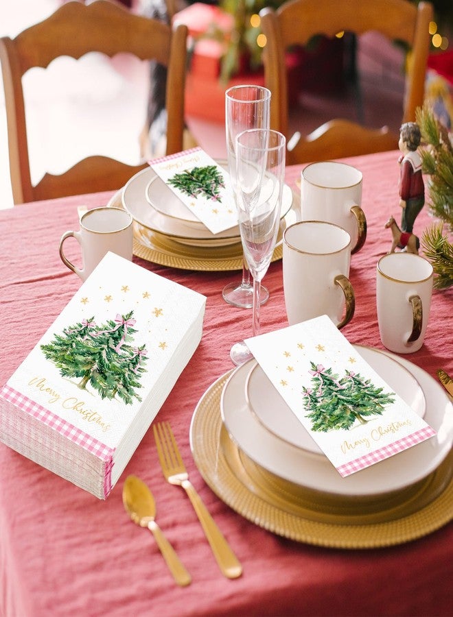 وولاين مجموعة مناديل ضيوف عيد الميلاد من والين، 100 قطعة، مزينة بفيونكة وردية وشجرة عيد الميلاد، مناديل ورقية للاستخدام مرة واحدة، مزينة برقائق ذهبية وندفة ثلج، مثالية لحفلات العشاء. - Image 5